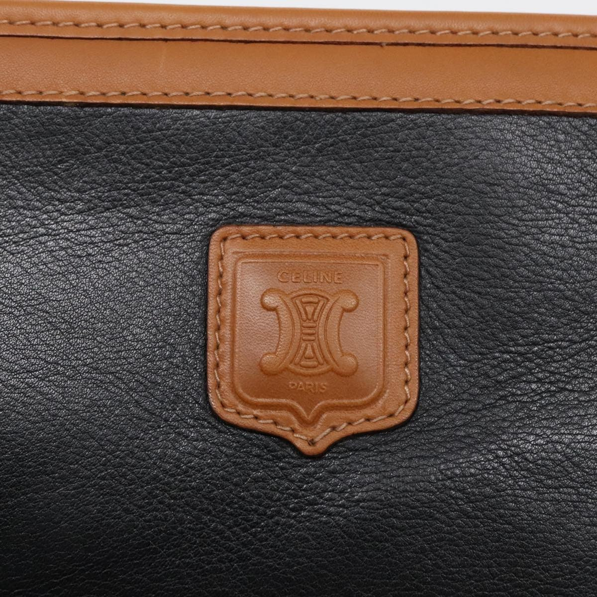 Celine Logo Triomphe Pouch Leather, BLACK, LEATHER, Clutche & pouche