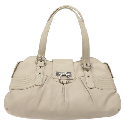 Salvatore Ferragamo Gancini handbag Leather, WHITE, LEATHER, Handbag