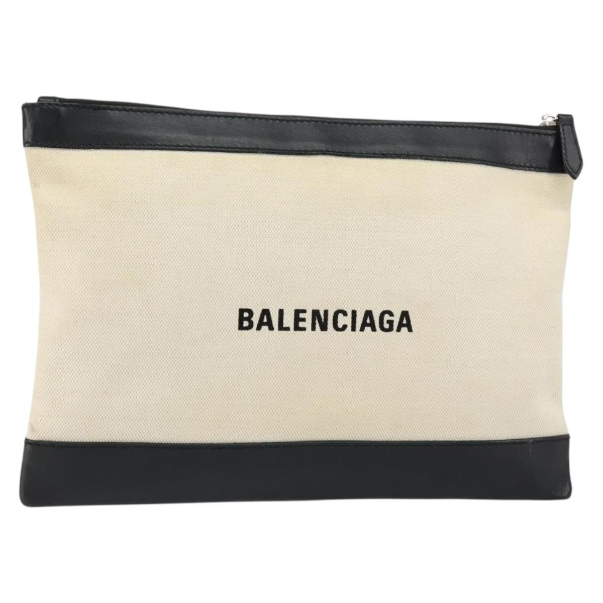 Balenciaga Clip P Pouch Leather, BEIGE, CANVAS, Clutche & pouche
