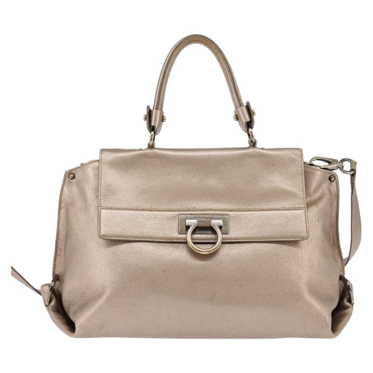 Salvatore Ferragamo Sofia Satchel Leather, BEIGE, LEATHER, Handbag