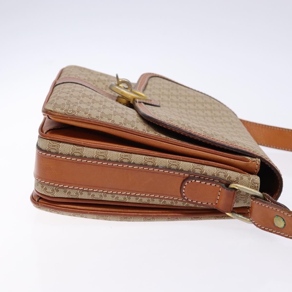 Celine Vintage Macadam Shoulder Bag Canvas and Leather, BEIGE, CANVAS, Shoulder bag