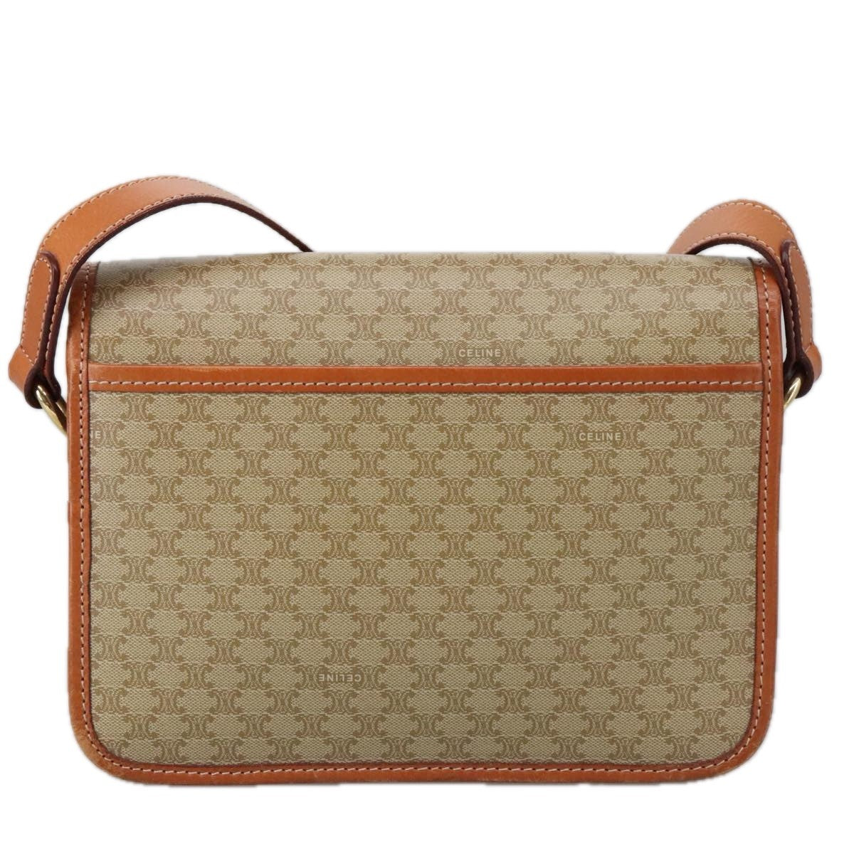 Celine Vintage Macadam Shoulder Bag Canvas and Leather, Beige, Canvas, Shoulder Bag