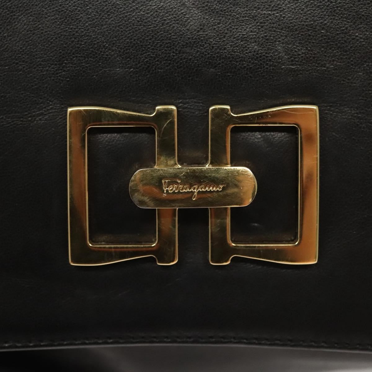 Salvatore Ferragamo Flap Handbag Leather, BLACK, LEATHER, Handbag