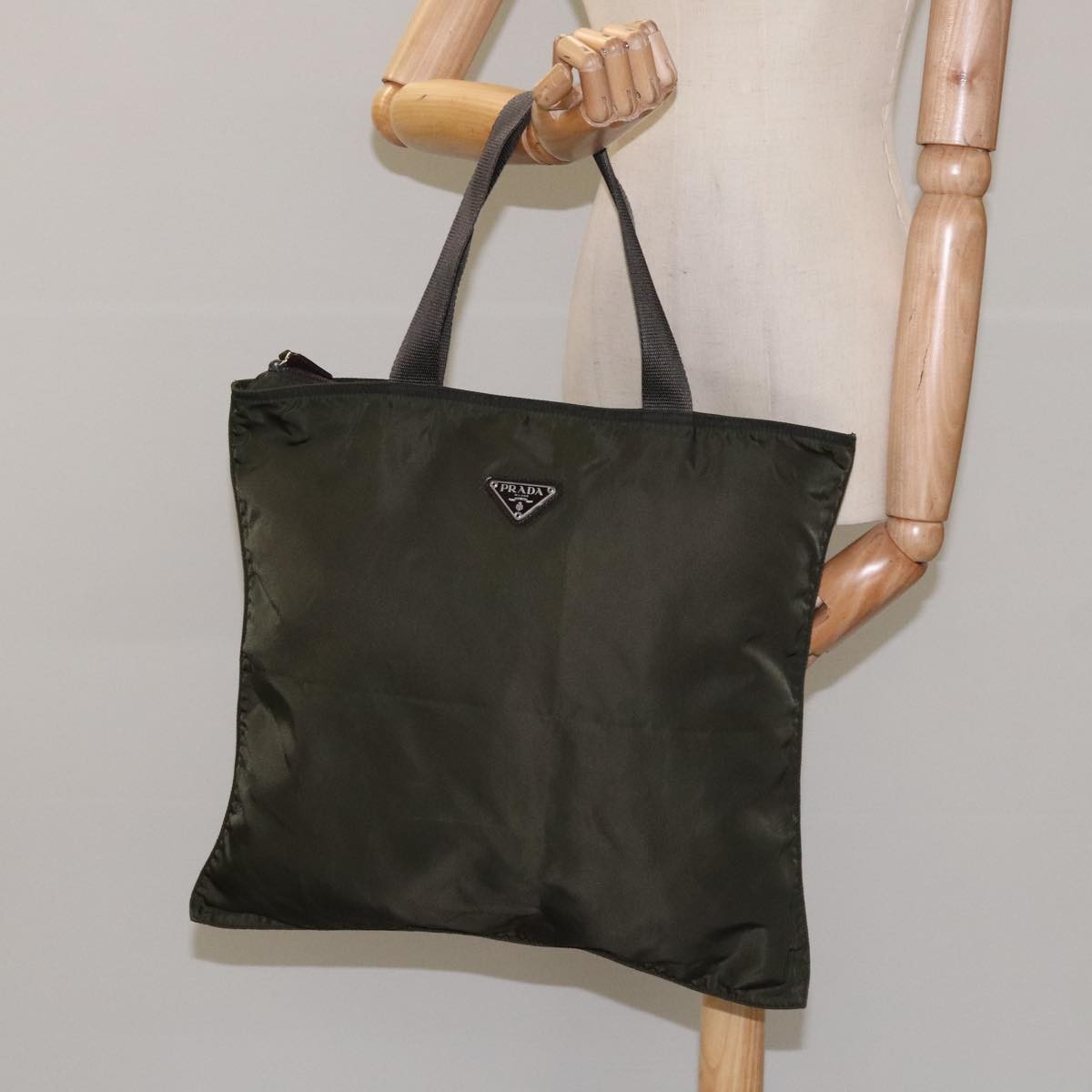 Prada Vintage Zip Tote Tessuto, KHAKI, NYLON, Tote bag