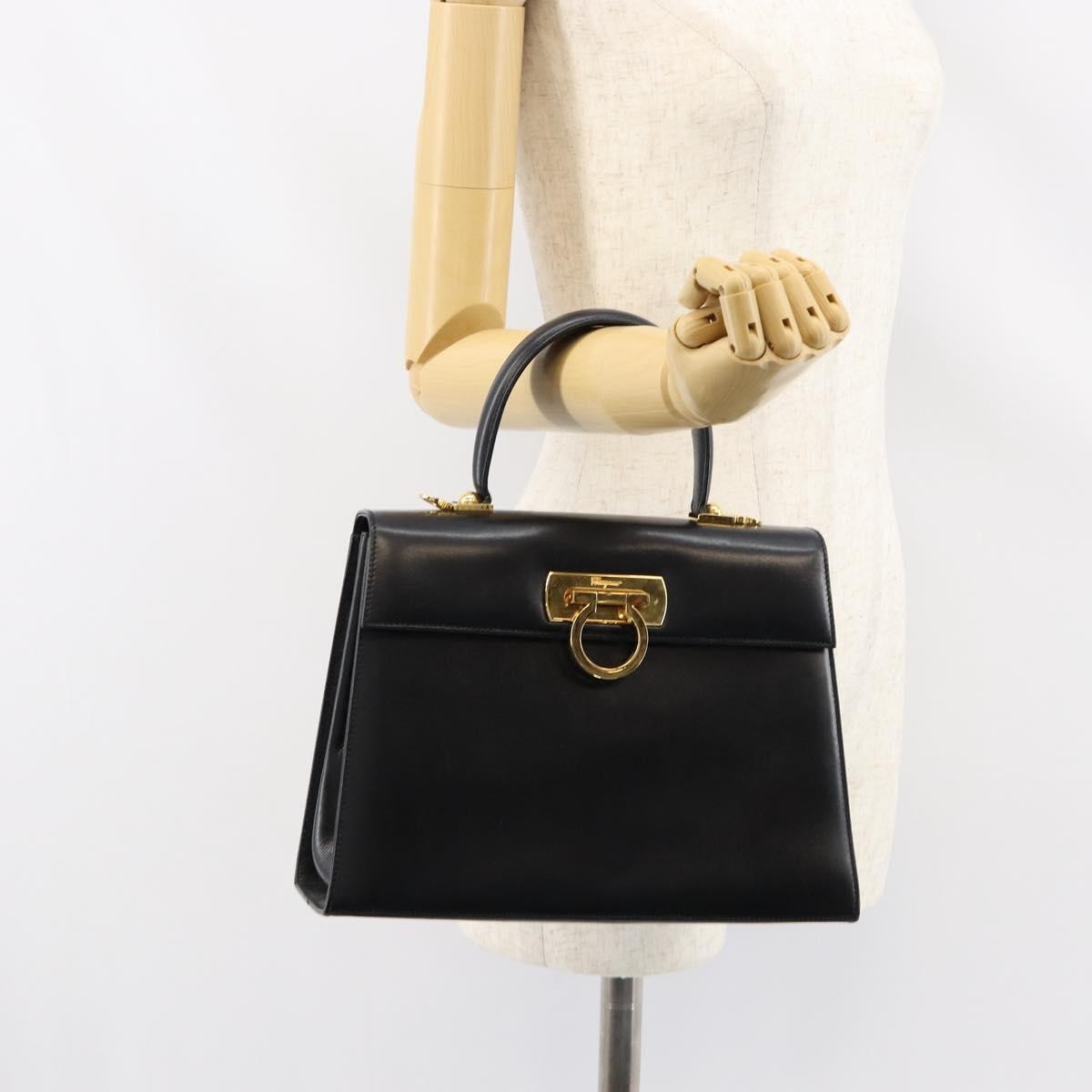 Salvatore Ferragamo Convertible Top Handle Bag Leather, BLACK, LEATHER, Handbag