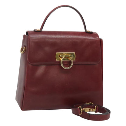 Salvatore Ferragamo Gancini handbag Leather, BURGUNDY, LEATHER, Handbag