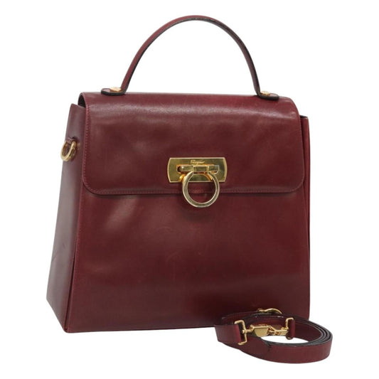 Salvatore Ferragamo Gancini handbag Leather, BURGUNDY, LEATHER, Handbag