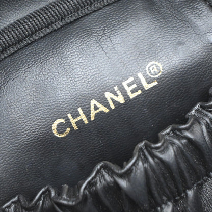 Chanel Vintage Cosmetic Case Leather, BLACK, LEATHER, Handbag