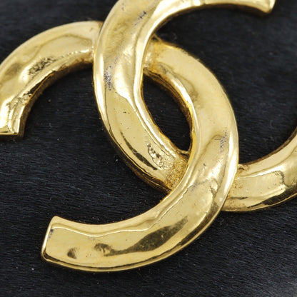 Chanel Coco mark barette Gold plated, BLACK, SUEDE, Head accessory