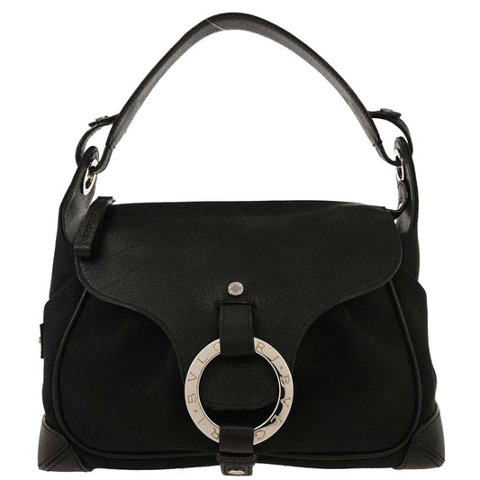Bvlgari Logomania Shoulder Bag Canvas with Leather, BLACK, LEATHER, Shoulder bag