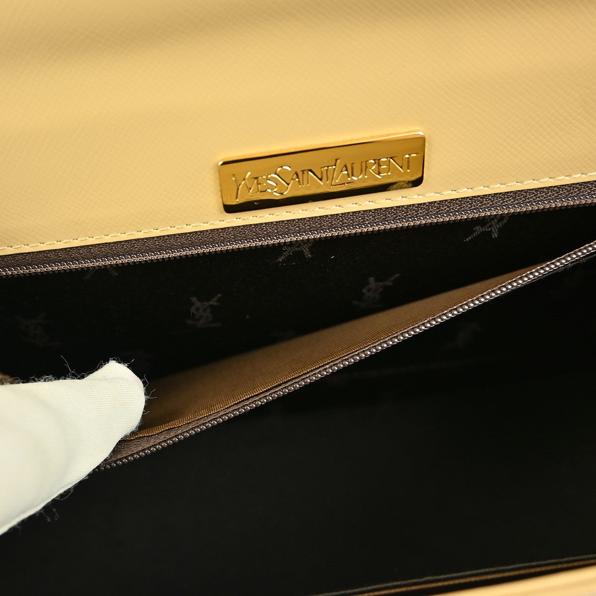 Saint Laurent Vintage Handbag Leather, BEIGE, LEATHER, Handbag