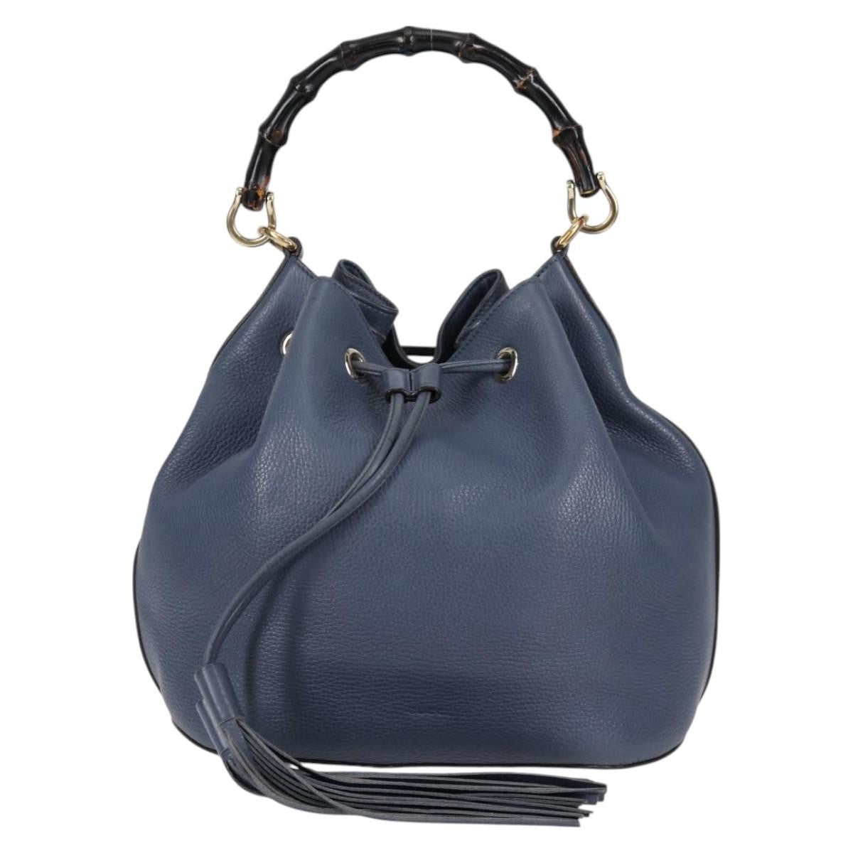 Gucci Miss Bamboo Bucket Bag Leather, BLUE, LEATHER, Handbag