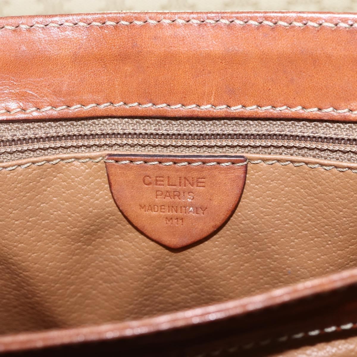 Celine Vintage Macadam Handbag Canvas and Leather, BEIGE, CANVAS, Handbag