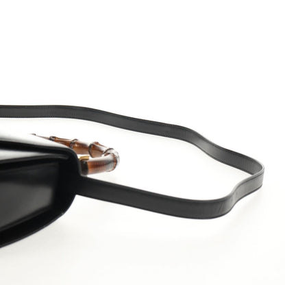 Gucci Vintage Convertible Bamboo Top Handle Bag Leather, BLACK, LEATHER, Handbag