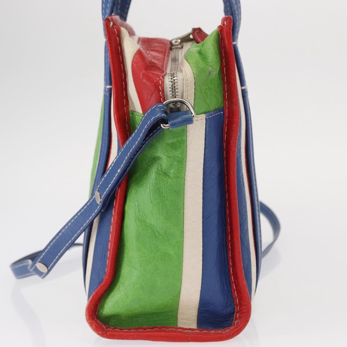 Balenciaga Bazar Convertible Tote Striped Leather, MULTICOLOUR, LEATHER, Tote bag