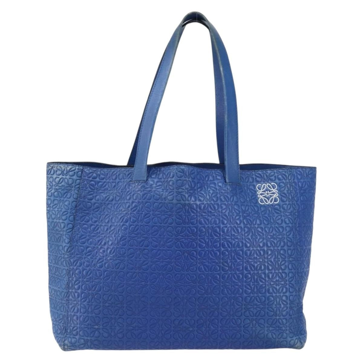 Loewe Vintage Anagram Tote Leather, BLUE, LEATHER, Tote bag