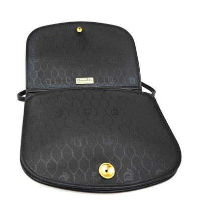 Christian Dior Vintage Honeycomb Flap Crossbody Bag Canvas and Leather, Black, PVC, Shoulder Bag