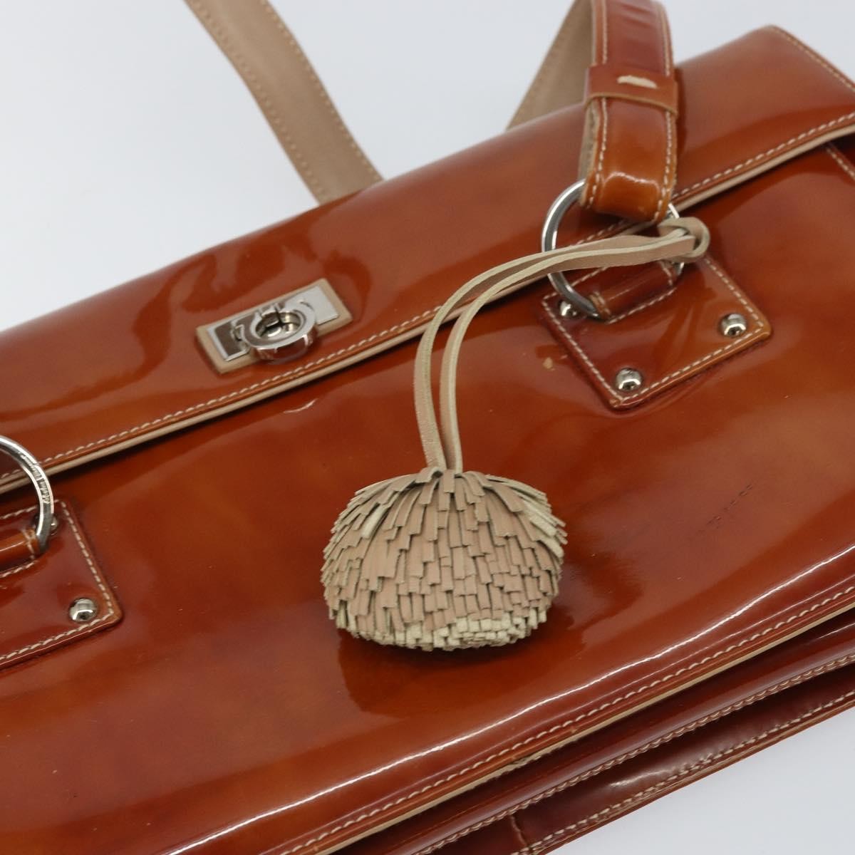 Salvatore Ferragamo Gancini handbag Patent leather, BROWN, PATENT_LEATHER, Handbag