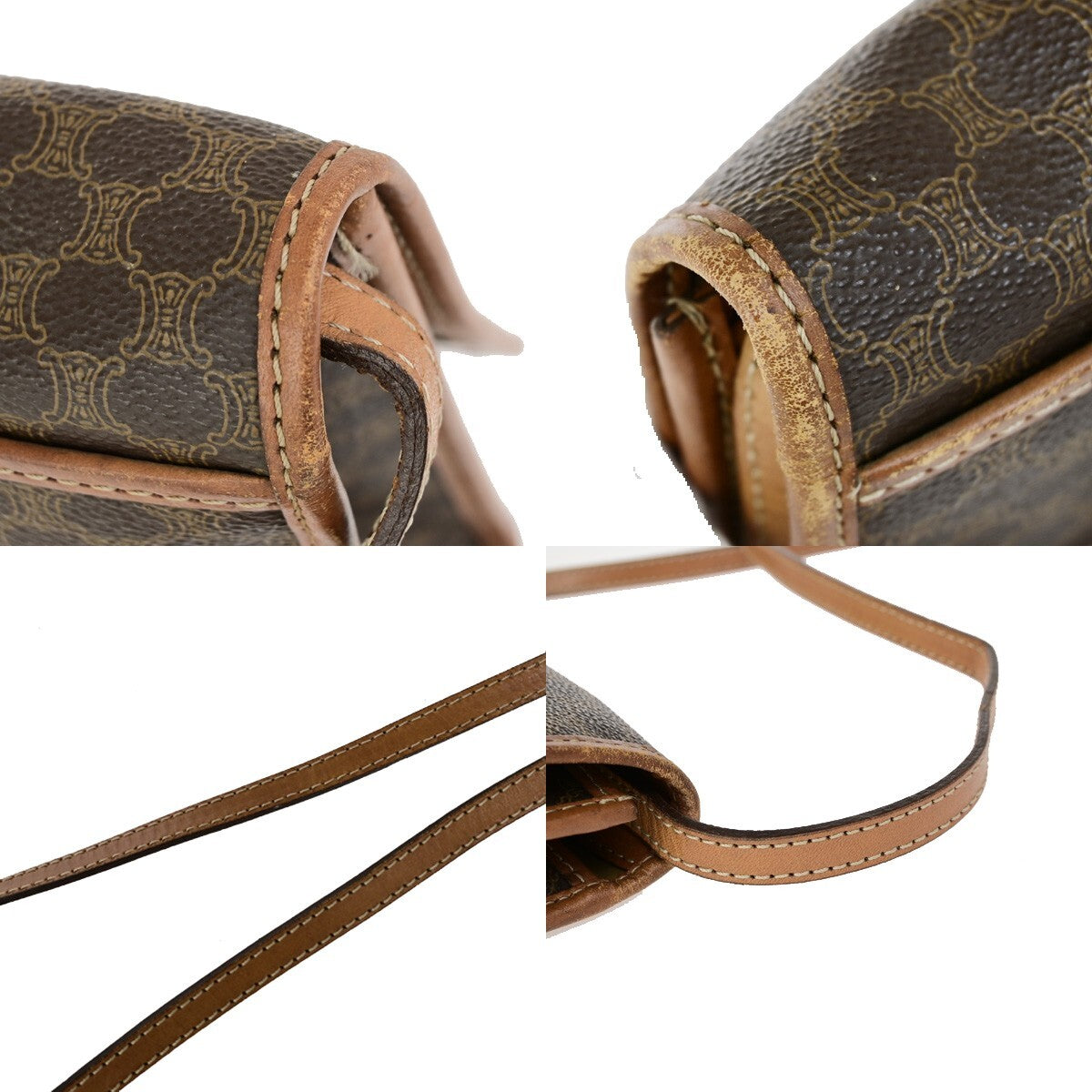 Celine Vintage Macadam Shoulder Bag Canvas and Leather, BROWN, CANVAS, Shoulder bag