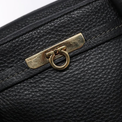 Salvatore Ferragamo Gancini handbag Leather, BLACK, LEATHER, Handbag