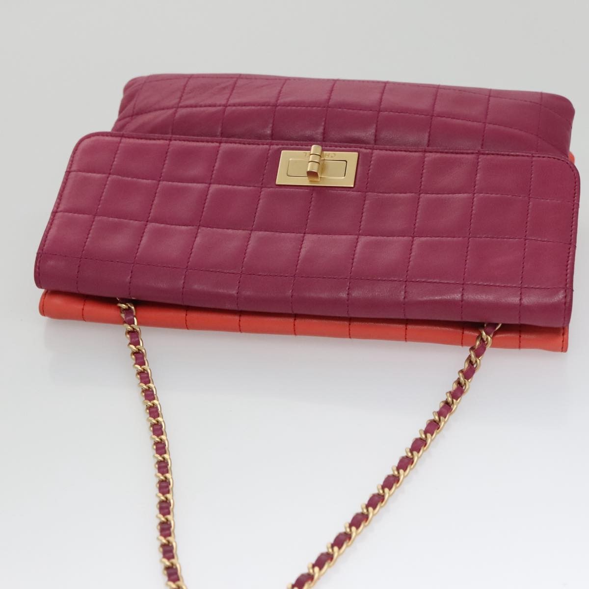 Chanel Vintage Chocolate Bar Double Side Flap Shoulder Bag Quilted Lambskin, PURPLE, LEATHER, Shoulder bag