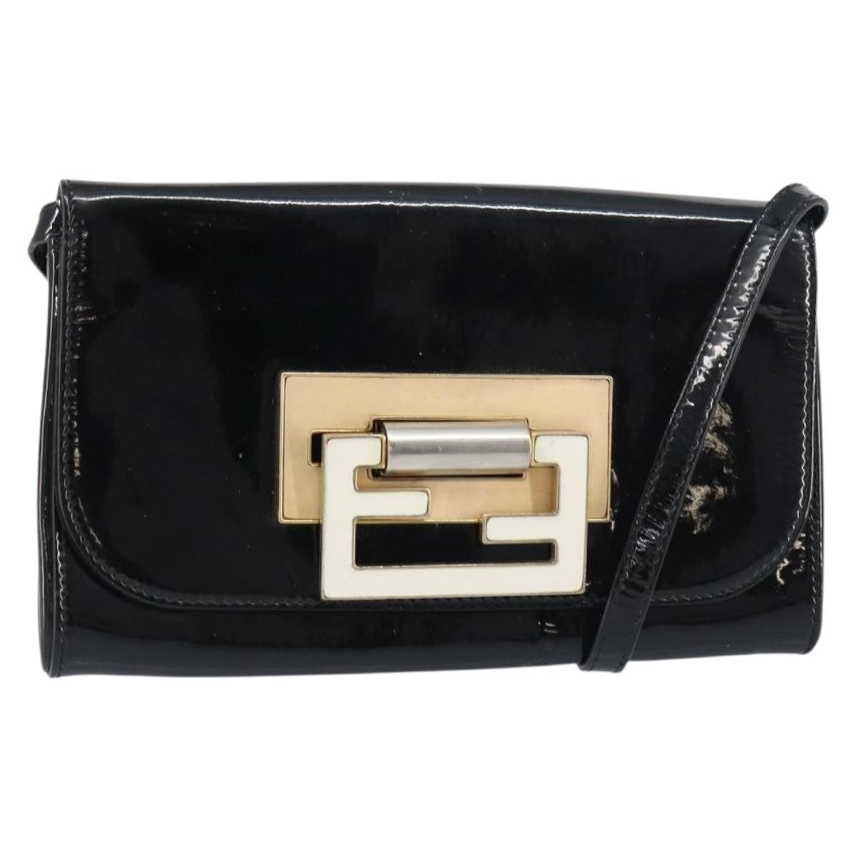Fendi Vintage Shoulder Bag Enamel, BLACK, PATENT_LEATHER, Shoulder bag