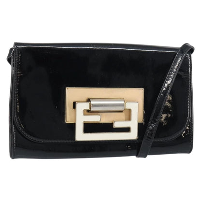 Fendi Vintage Shoulder Bag Enamel, BLACK, PATENT_LEATHER, Shoulder bag