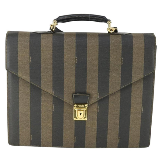 Fendi Vintage Pequin Briefcase Bag Coated Canvas, BROWN, CANVAS, Briefcase