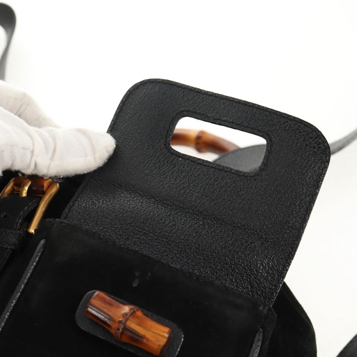 Gucci Vintage Bamboo Backpack Suede, BLACK, SUEDE, Backpack