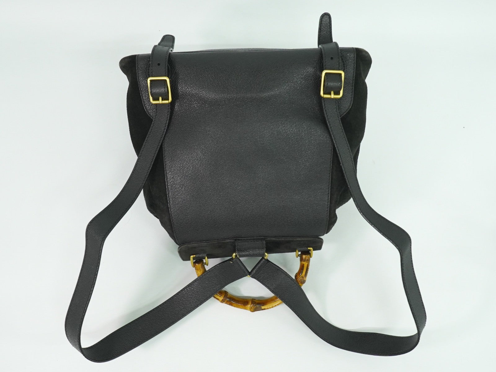 Gucci Vintage Bamboo Backpack Suede, BLACK, SUEDE, Backpack