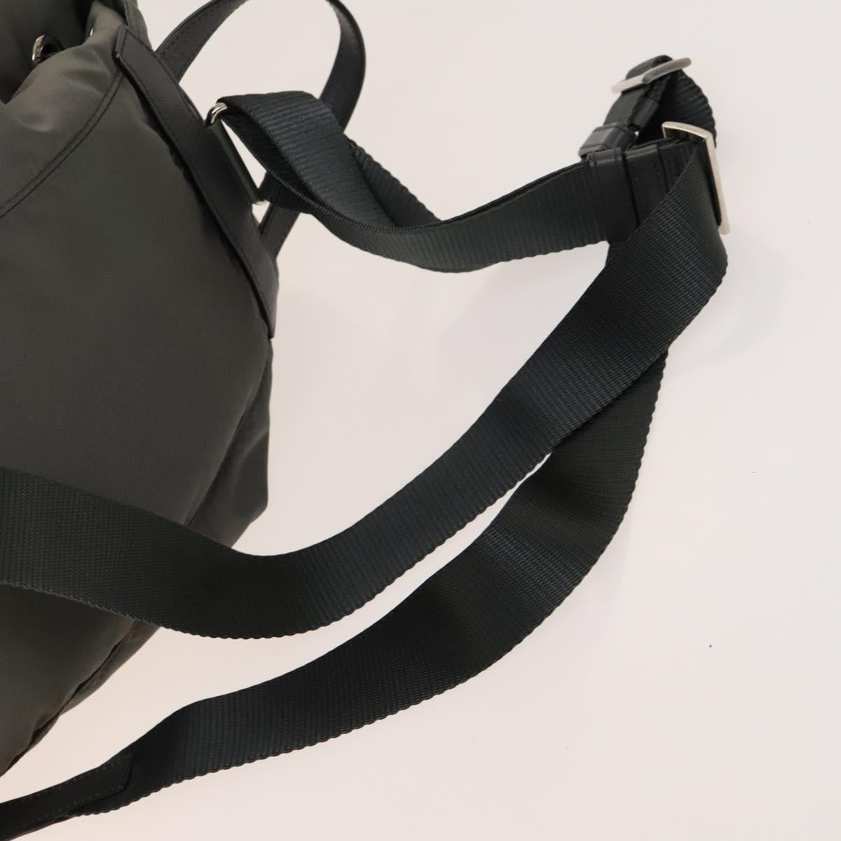 Prada Front Zip Drawstring Backpack Tessuto, GRAY, NYLON, Backpack