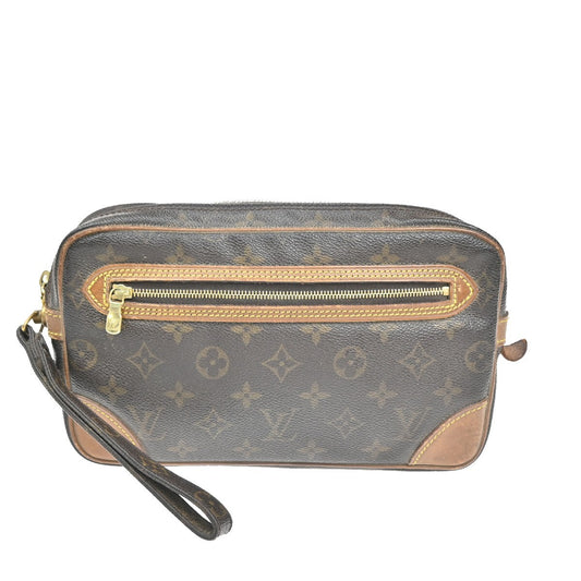 Louis Vuitton Marly Dragonne Clutch Monogram Canvas, BROWN, CANVAS, Clutche & pouche
