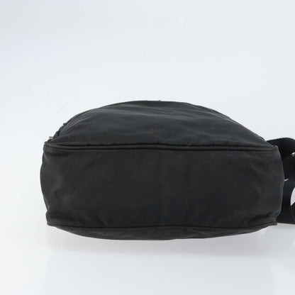 Prada Front Pocket Zip Messenger Bag Tessuto with Saffiano Leather, Black, Nylon, Shoulder Bag