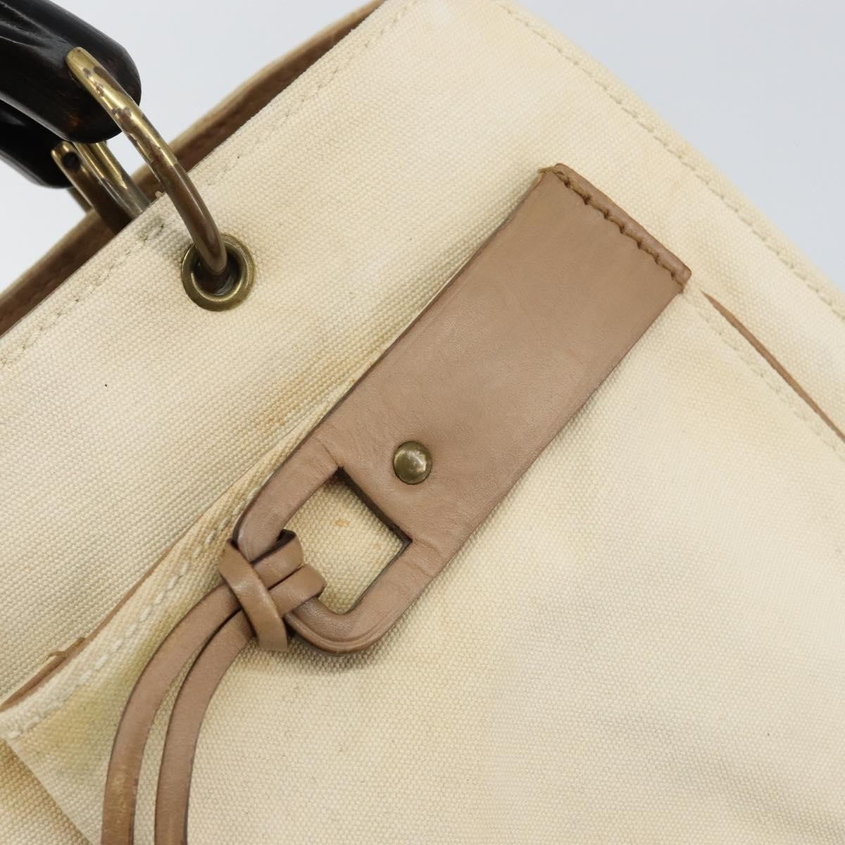 Gucci Bamboo Front Pocket Tote Canvas, ECRU, CANVAS, Tote bag