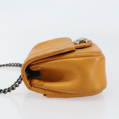 Chanel Chain Flap Bag Quilted Leather, ORANGE, LEATHER, Shoulder bag