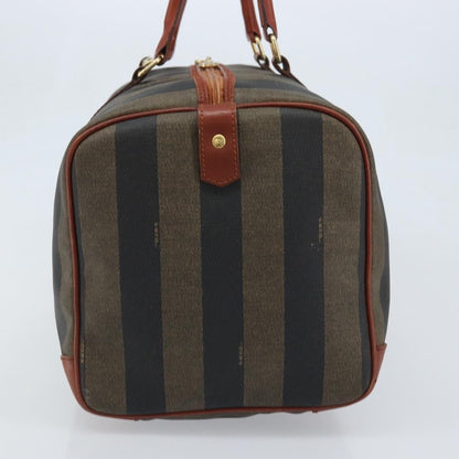 Fendi Vintage Pequin Boston Bag Coated Canvas, Brown, Canvas, Travel Bag