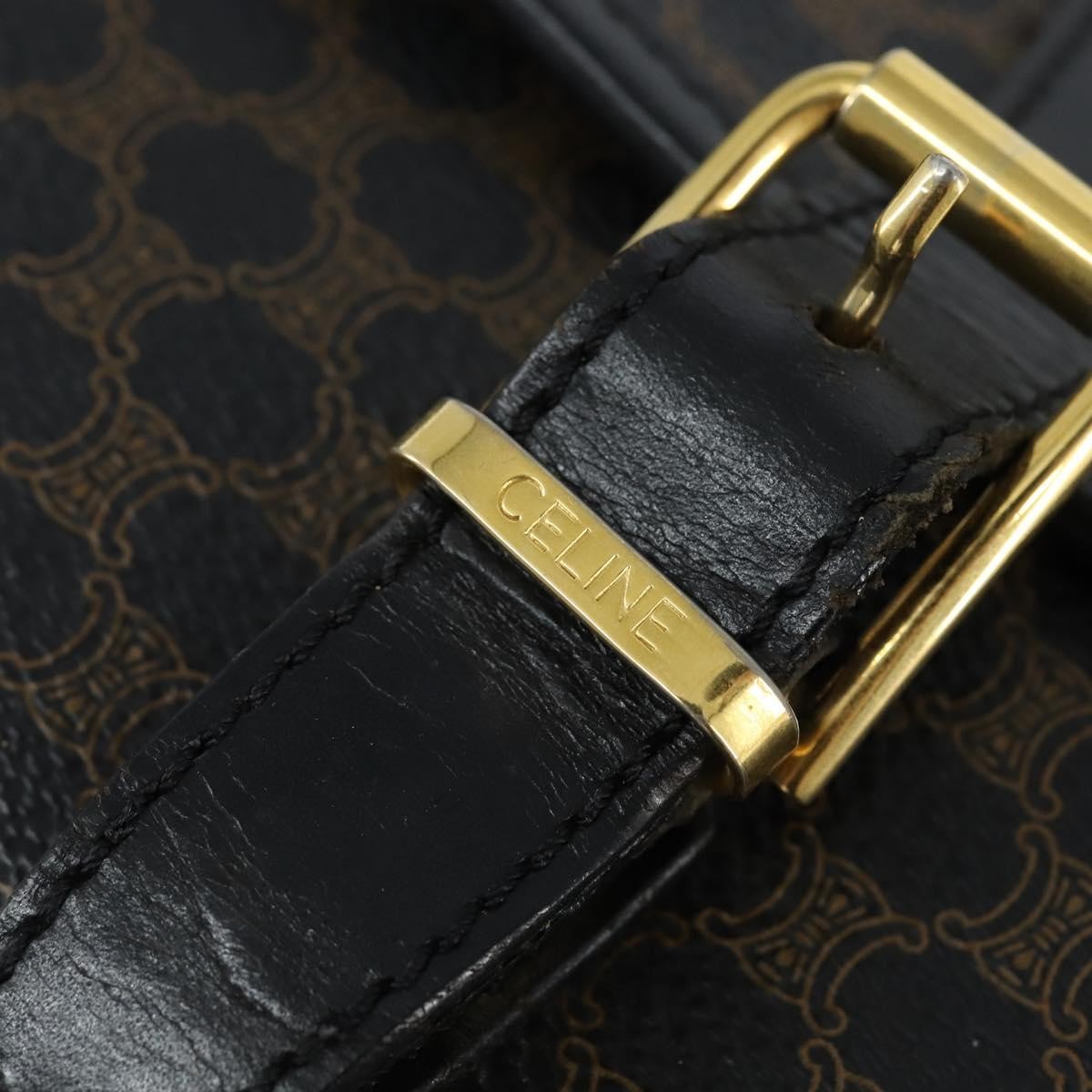 Celine Vintage Macadam Shoulder Bag Canvas and Leather, BLACK, CANVAS, Shoulder bag