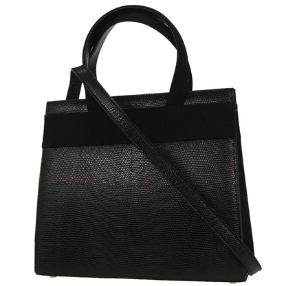 Salvatore Ferragamo Convertible Vara Bow Tote Lizard Embossed Leather, BLACK, LEATHER, Handbag