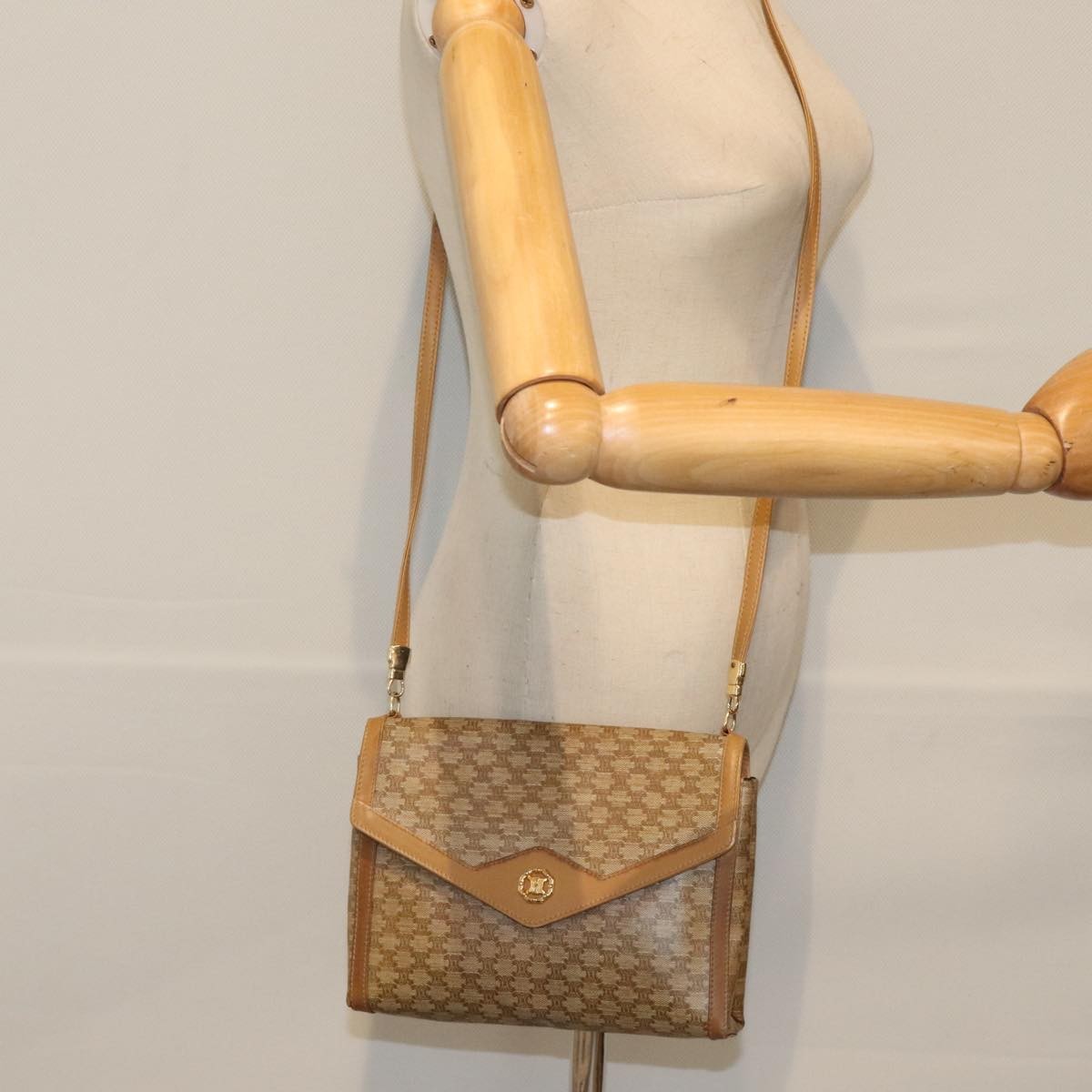 Celine Macadam Shoulder Bag Canvas, BEIGE, CANVAS, Shoulder bag