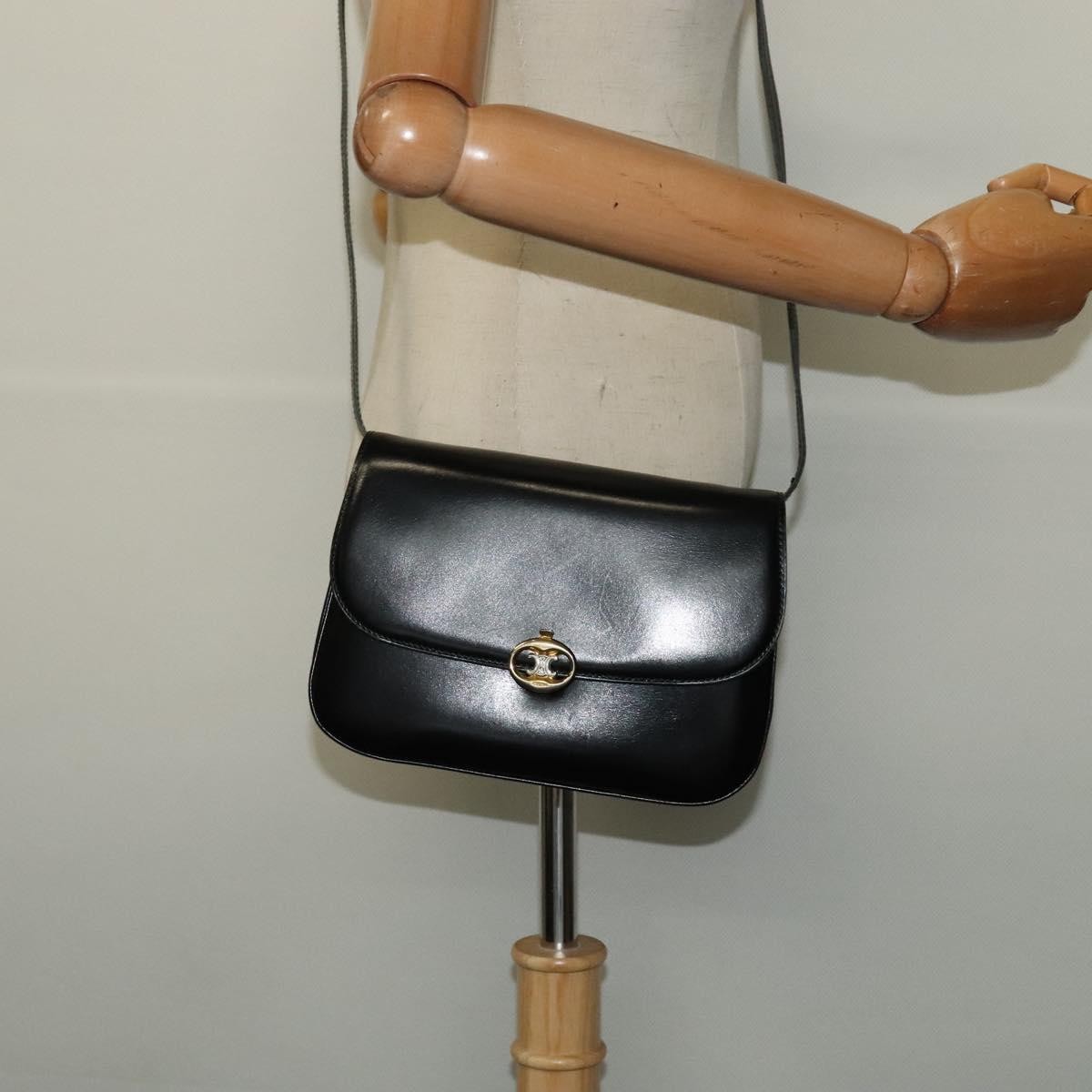 Celine Vintage Triomphe Flap Bag Leather, BLACK, LEATHER, Shoulder bag
