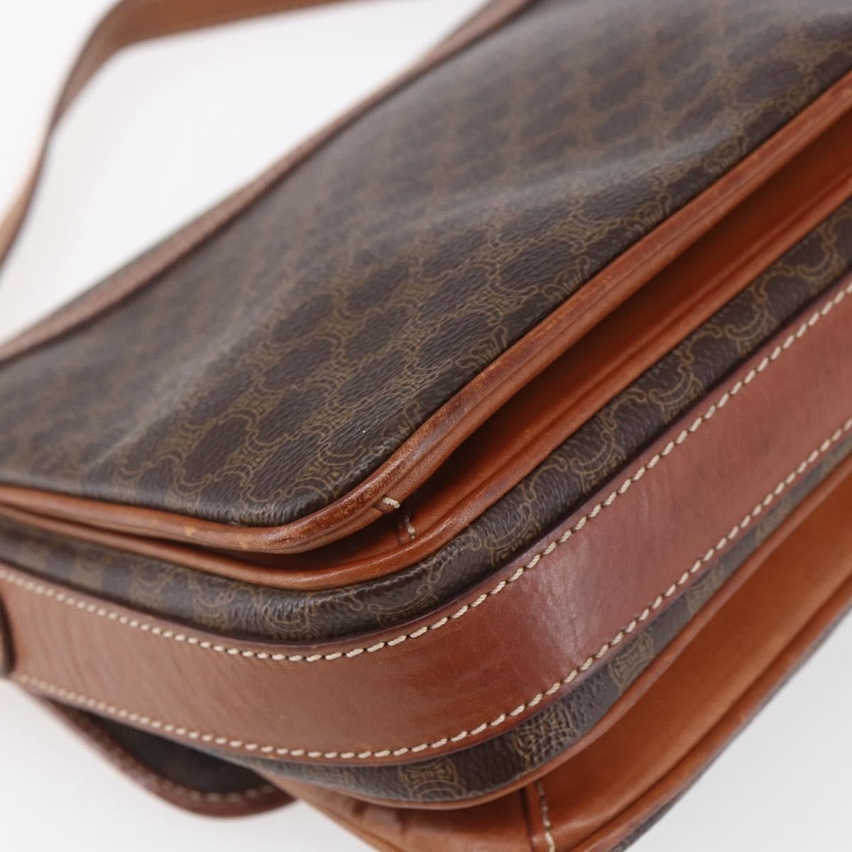 Celine Vintage Macadam Shoulder Bag Canvas and Leather, BROWN, CANVAS, Shoulder bag