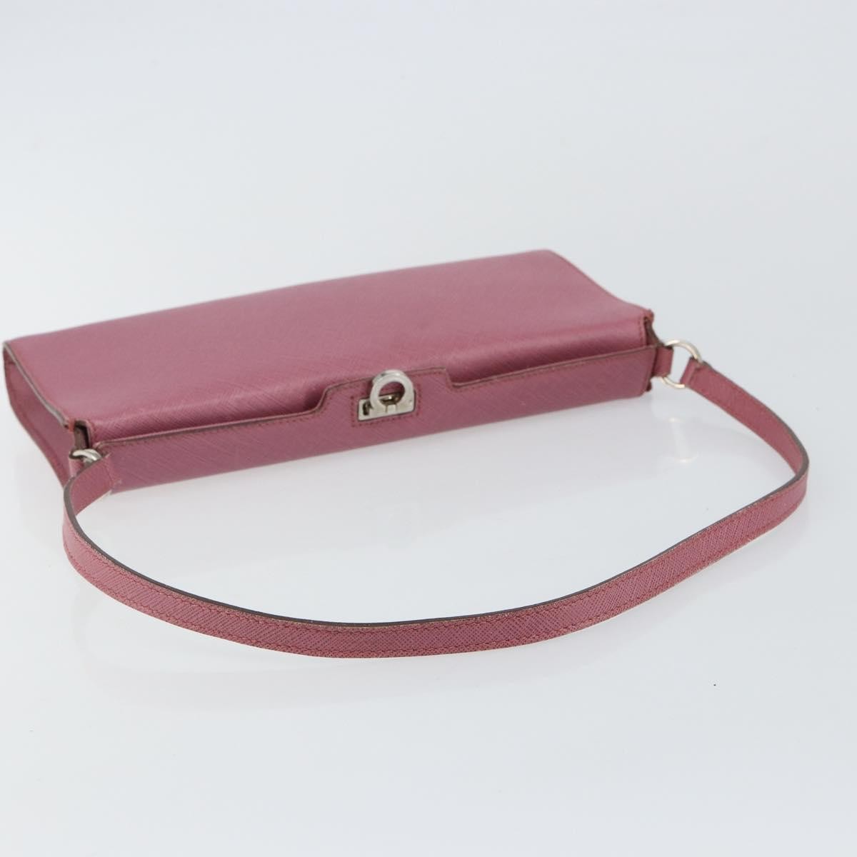 Salvatore Ferragamo Gancini Pouch Leather, PINK, LEATHER, Clutche & pouche