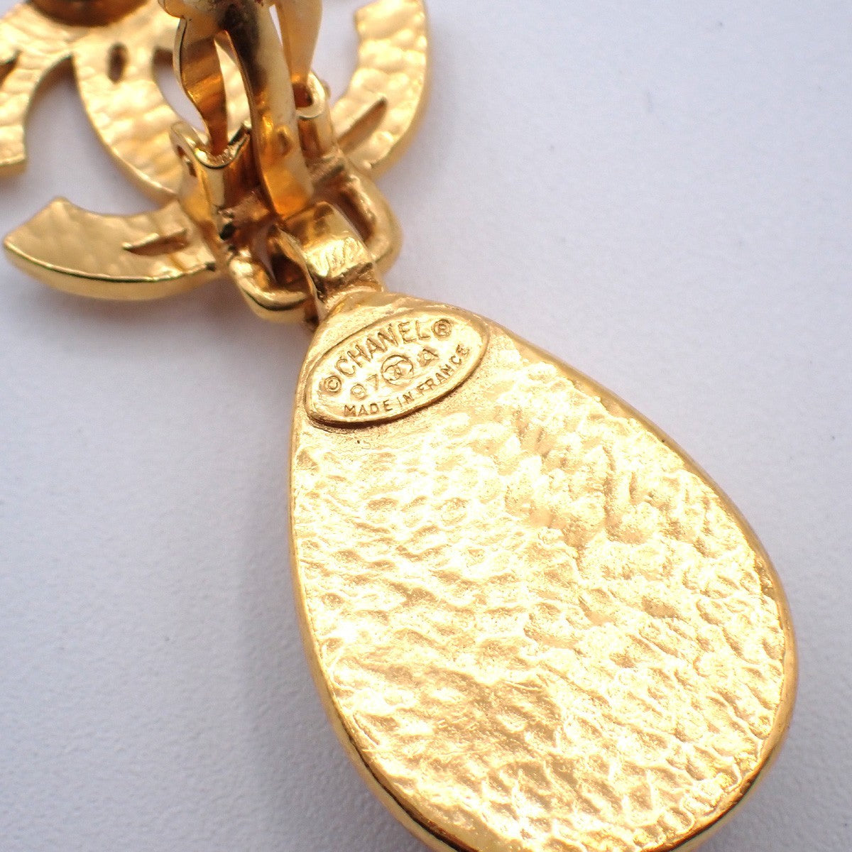 Chanel CC Teardrop Earrings Metal with Faux Pearl, Gold, Gold Plated, Earrings