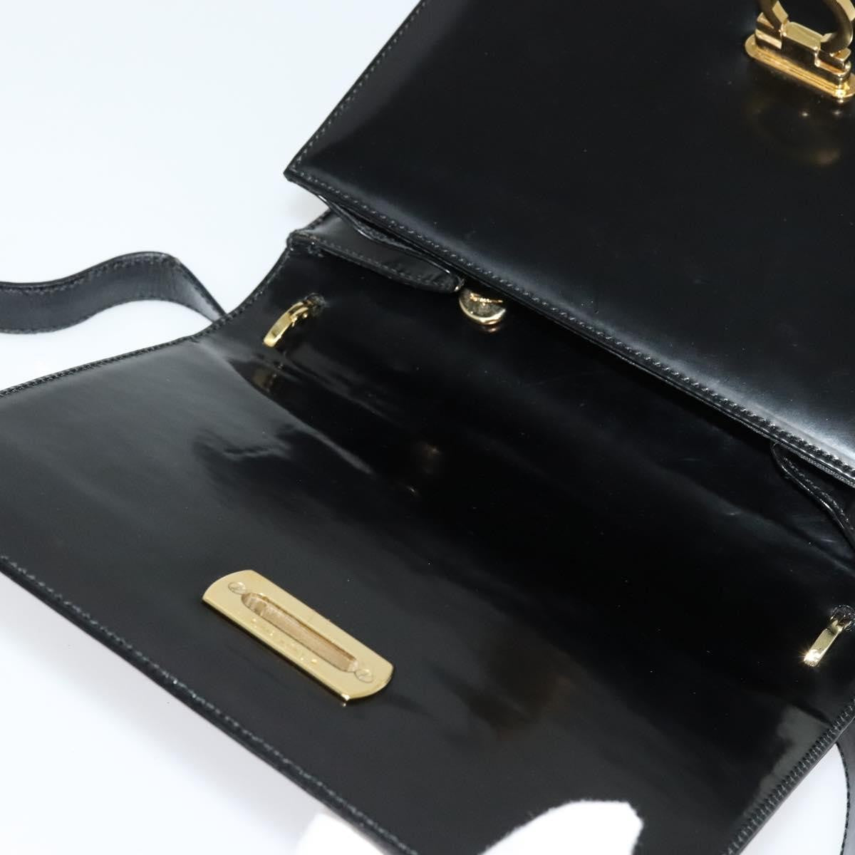 Salvatore Ferragamo Gancini Shoulder Bag Patent Leather, BLACK, PATENT_LEATHER, Shoulder bag