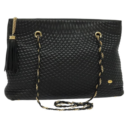 Bally Vintage Chain Shoulder Bag Quilted Leather, BLACK, LEATHER, Shoulder bag