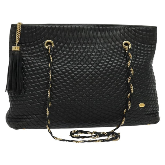 Bally Vintage Chain Shoulder Bag Quilted Leather, BLACK, LEATHER, Shoulder bag