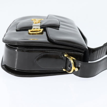 Celine Vintage Carriage Flap Clutch Leather, BLACK, PATENT_LEATHER, Shoulder bag