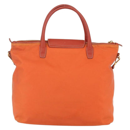 Prada Convertible Flap Tote Tessuto and Saffiano Leather, Orange, Nylon, Tote Bag