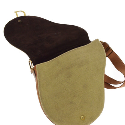 Christian Dior Vintage Saddle Messenger Bag Canvas and Leather, KHAKI, CANVAS, Shoulder bag