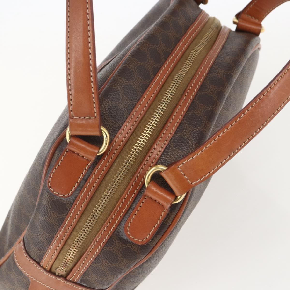 Celine Vintage Macadam Handbag Canvas and Leather, BROWN, CANVAS, Handbag